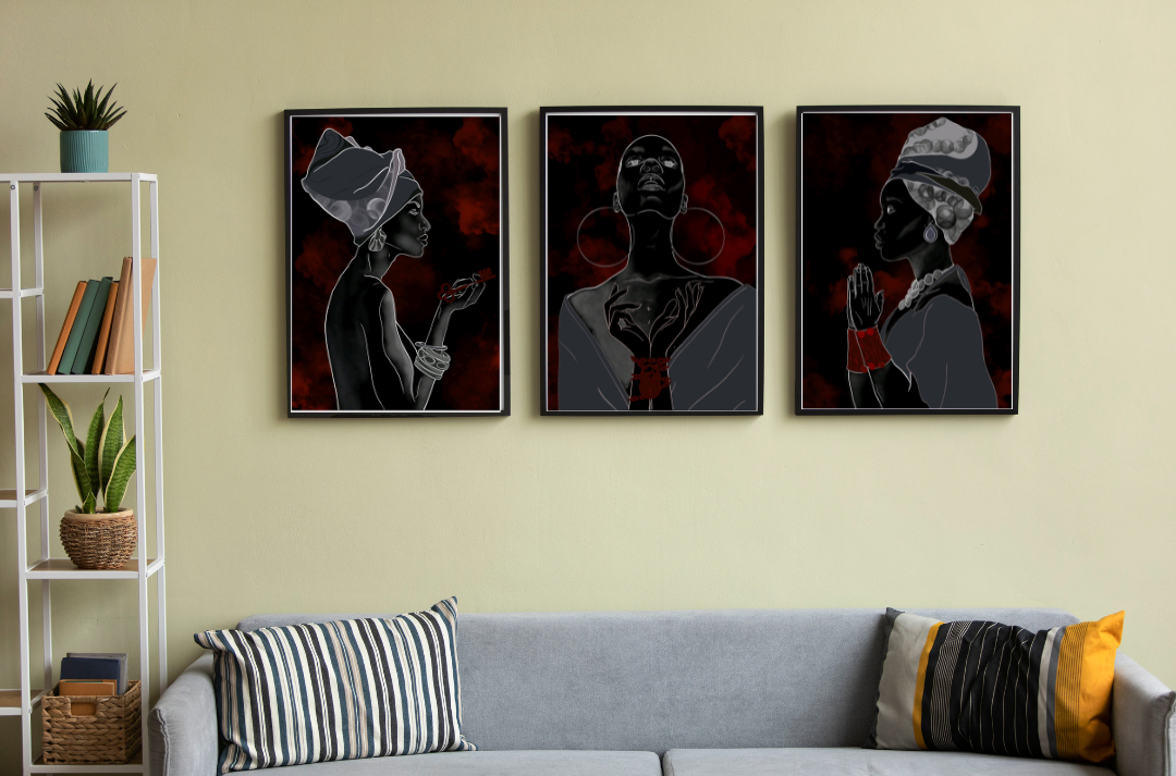 Set of Three African Woman Canvas Wall Art