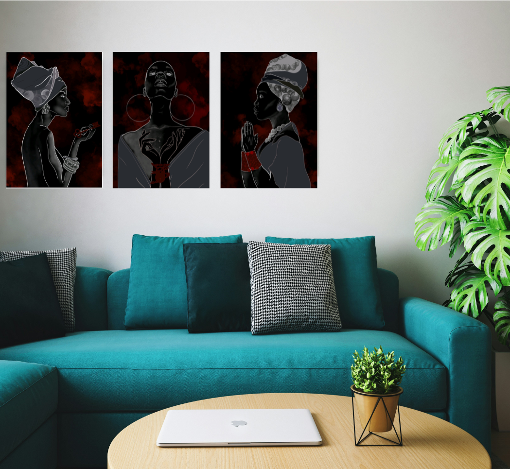 Set of Three African Woman Canvas Wall Art
