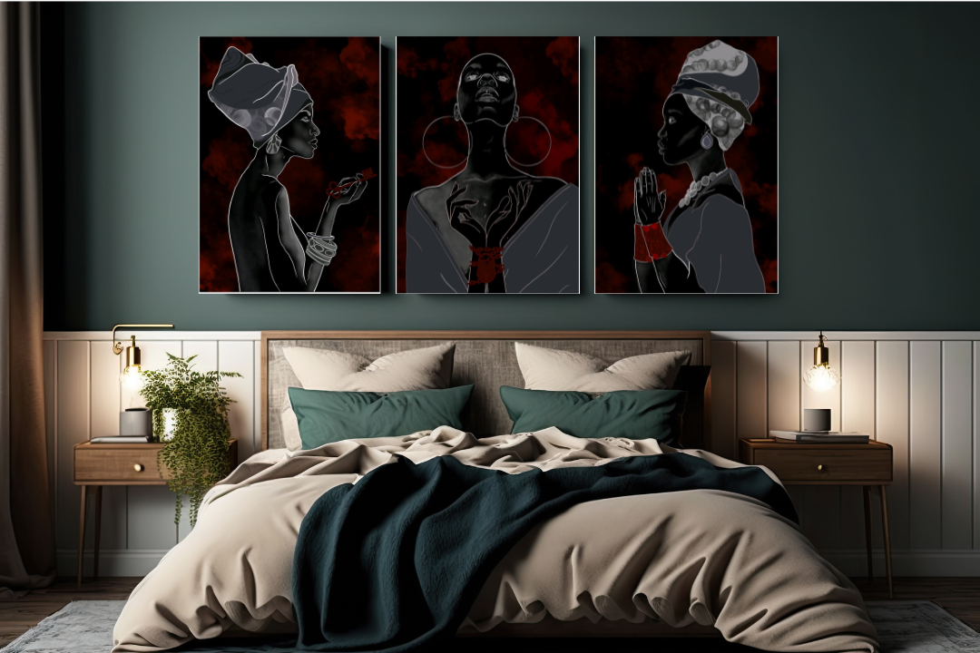 Set of Three African Woman Canvas Wall Art