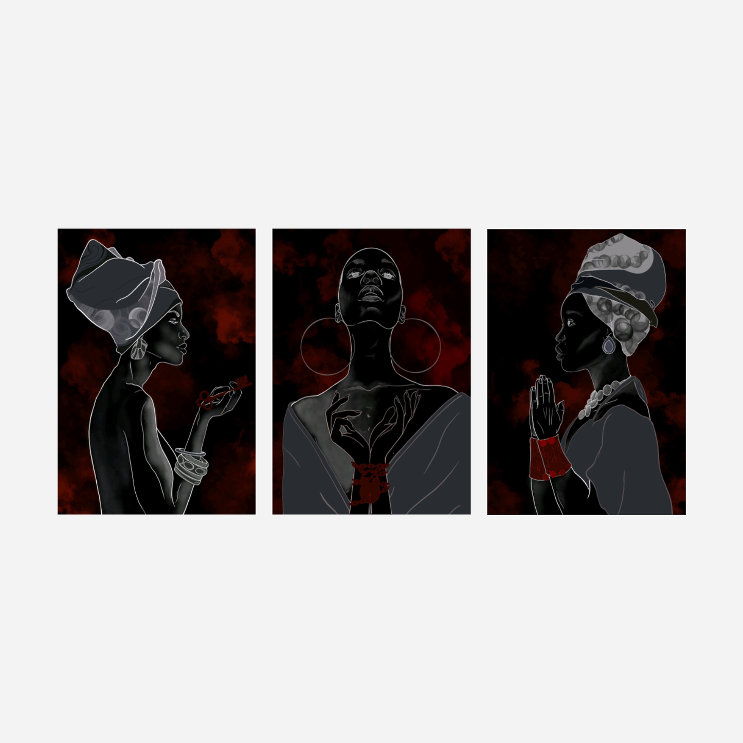 Set of Three African Woman Canvas Wall Art